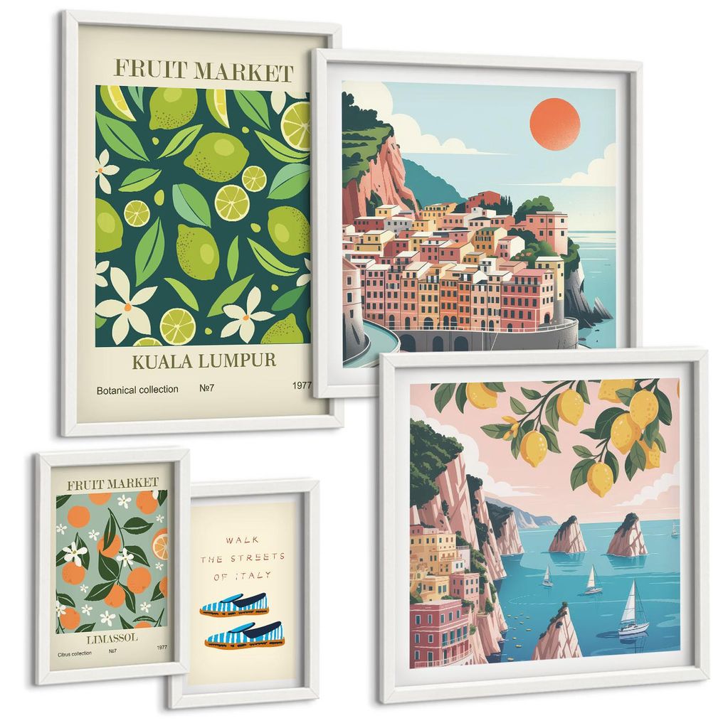 Bilder Set 5-teilig im Goldrahmen Rahmen – Wandbilder 5 Stück – gerahmte Poster für Wohnzimmer, Schlafzimmer und Flur – 50x50 cm - 40x60 cm...