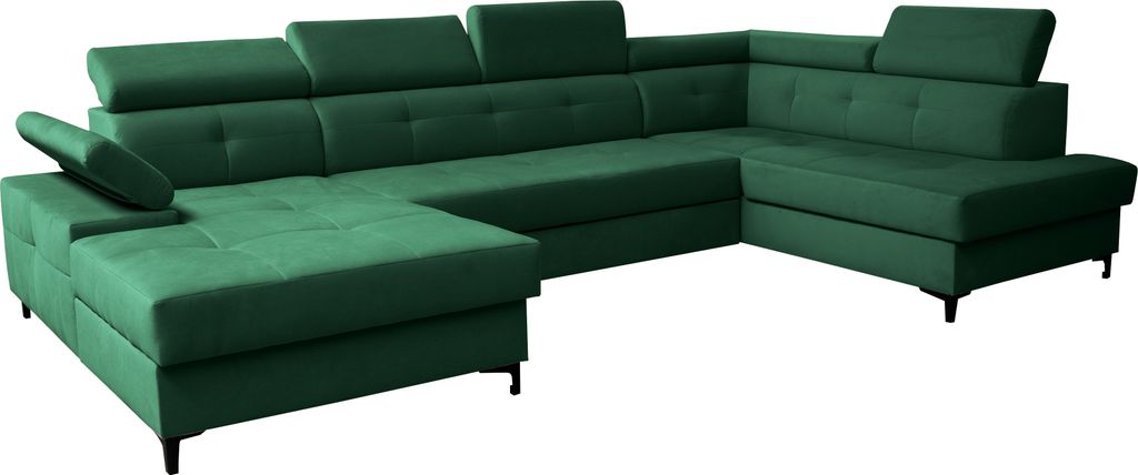 Elegantes großes Ecksofa Capi Ottomane rechts - Dunkelgrün (Manila 35) großen Bettzeugbehältern, moderner Stil, elegante Steppung, verstellbare...