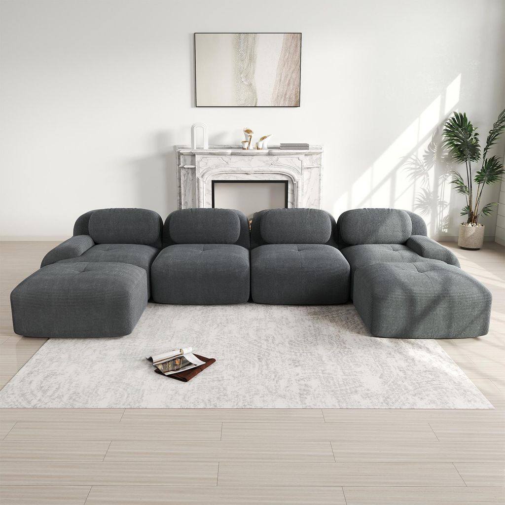 Modulares U-Sofa ohne Montage, atmungsaktiver Cordstoff, 32D hochelastische Polsterung, extra-breite Armlehnen, haustierfreundlich und ergonomisch ...
