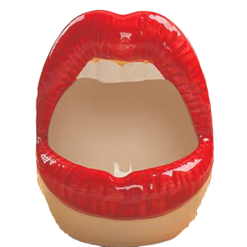 Zigarette Aschenbecher aus Keramik mit niedlichen Lippen, kreative Persönlichkeit, Mund, rauchfreie Aschenbecherhalterung, rot, Stil B