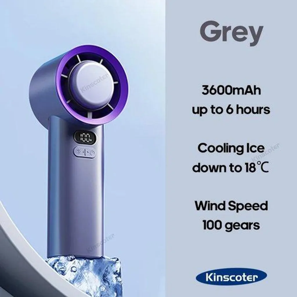 Mini ventilateur de voyage gris 3600 mAh pour transports et plage