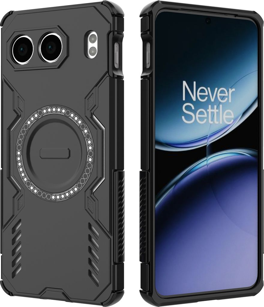 Magnetisch Hülle für OnePlus Nord 4, Hybrid PC TPU Bumper Stoßfestes Loch Wärmeableitung Handyhülle Schwarz