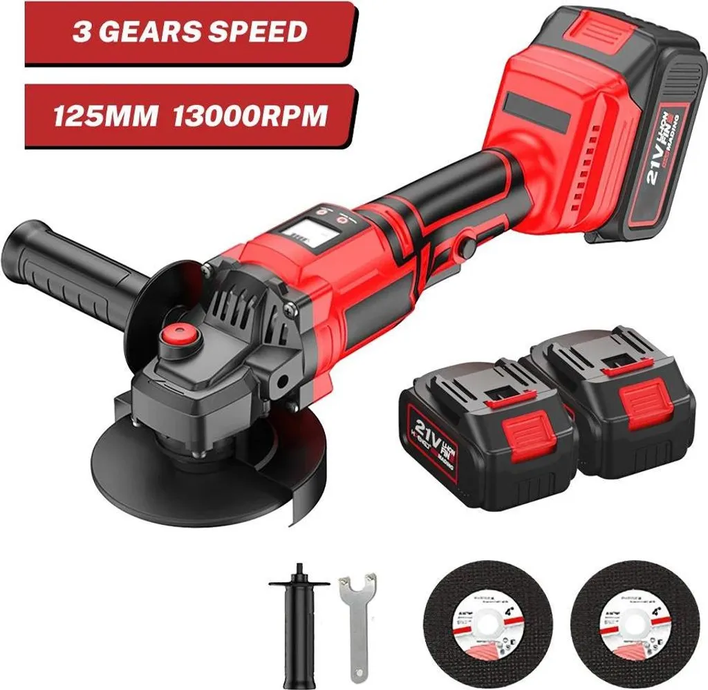Meuleuse sans balais 1000W 125mm 3 vitesses avec batteries - Coloris Marron