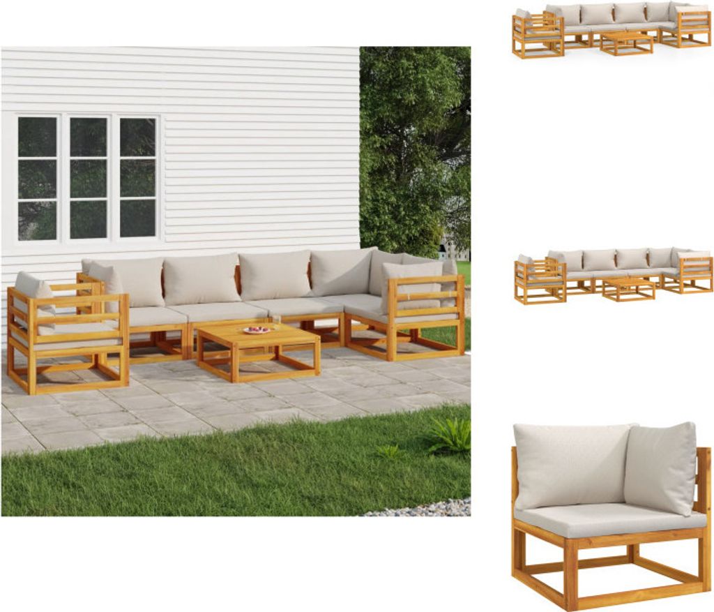 vidaXL 7-tlg. Garten-Lounge-Set mit Hellgrauen Kissen Massivholz - Gartenmöbel-Sets