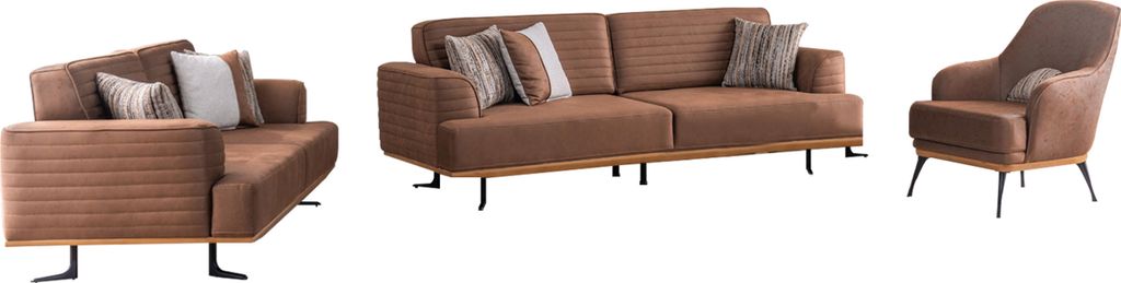Exklusive Dreisitzer-Sofas und -Sessel für das Wohnzimmer in brauner Polsterung