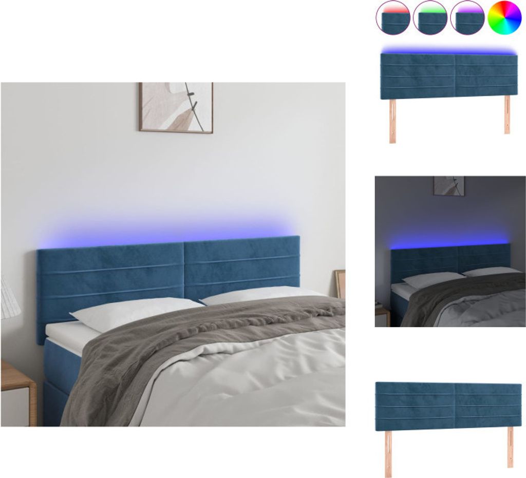 vidaXL LED Kopfteil Dunkelblau 144x5x78/88 cm Samt - Kopf- & Fußenden