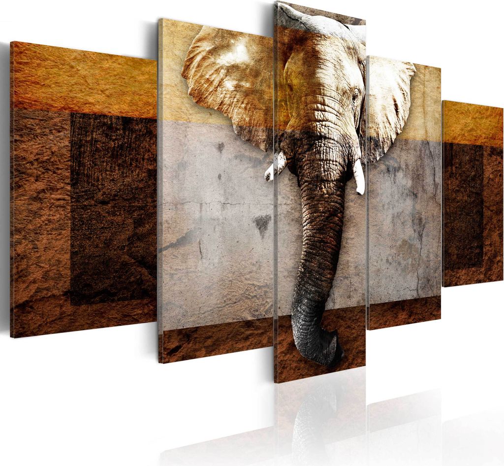 Leinwandbilder Afrika 200x100 cm Vlies Leinwandbild 5 tlg Kunstdruck modern Wandbilder XXL Wanddekoration Design Wand Bild - Landschaft Tier Elefan...