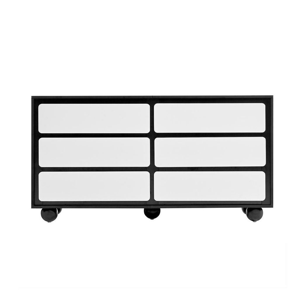 Sideboard mit Sechs Schubladen Aufbewahrungsschrank Kommode für Wohnzimmer Esszimmer 140×38×74,5cm Weiß+Schwarz