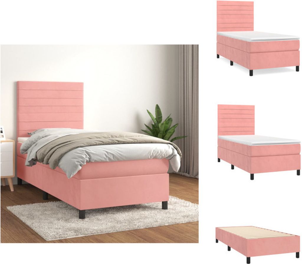 vidaXL Boxspringbett mit Matratze Rosa 100x200 cm Samt - Betten & Bettgestelle