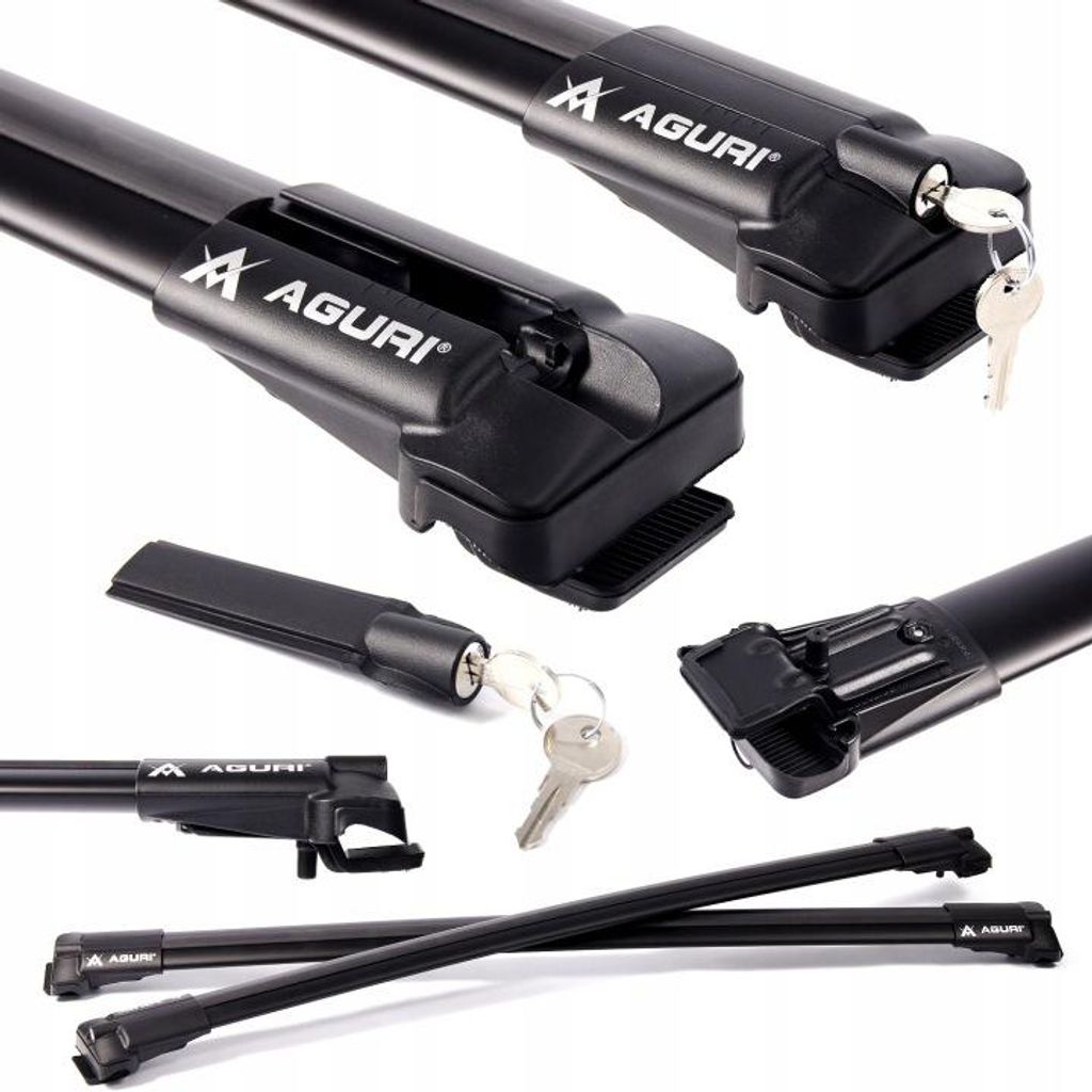 Aguri Prestige II S13 Dachträger Schwarz – Aluminium Relingträger mit T-Nut, abschließbar, 70 kg – für Audi, Ford, Mercedes, Nissan