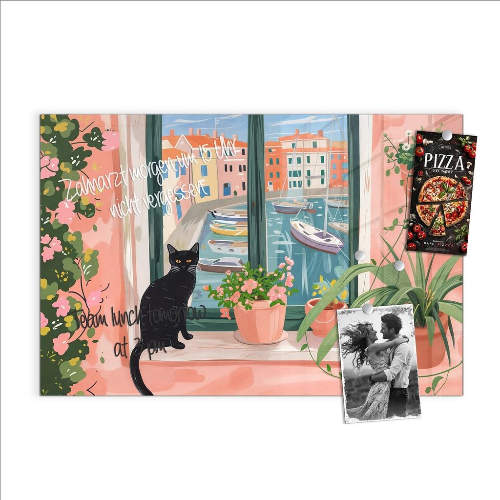 Magnettafel 60x40cm Pinnwand Whiteboard beschreibbar - Katze am Fenster