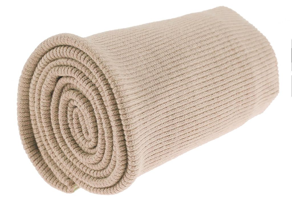 Aufgerolltes geripptes Strickbündchen in Beige, 16x80 cm – elastischer Bündchenstoff.