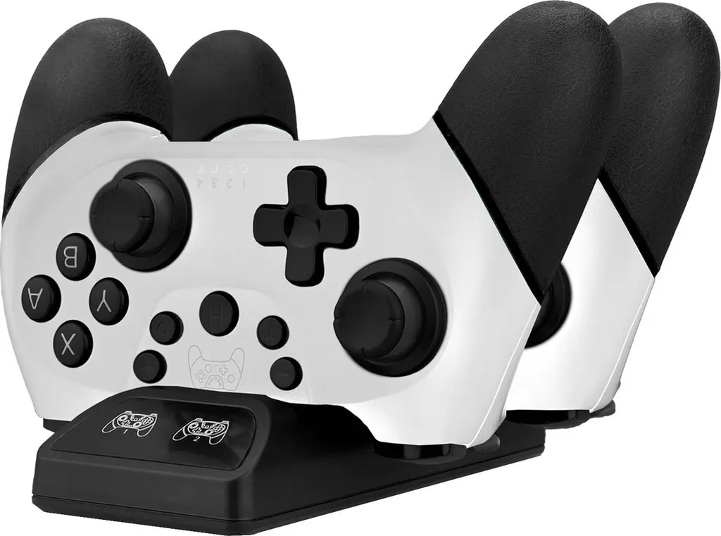 Octronic Pro Controller Set - 2 x controller di gioco Bluetooth con stazione di ricarica - adatto per Nintendo Switch - bianco/nero