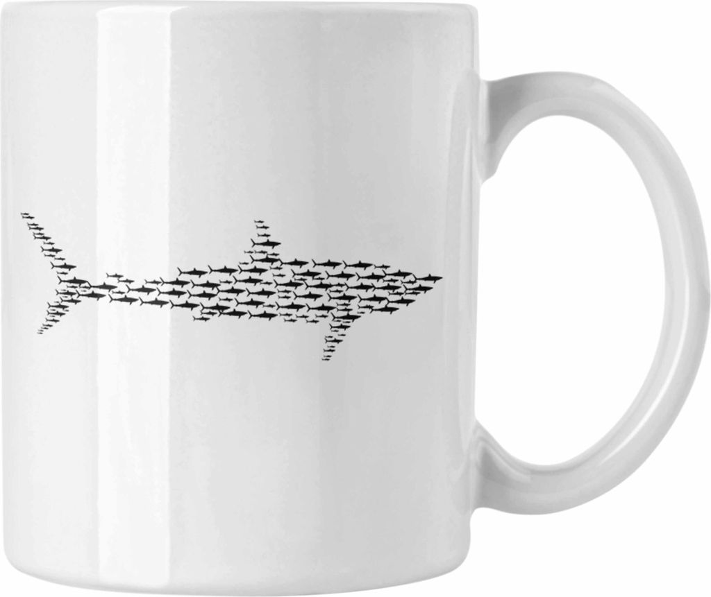 Trendation - Tasse mit Haifisch-Grafik als Geschenkidee Haifisch Haise Geschenk (Weiß)
