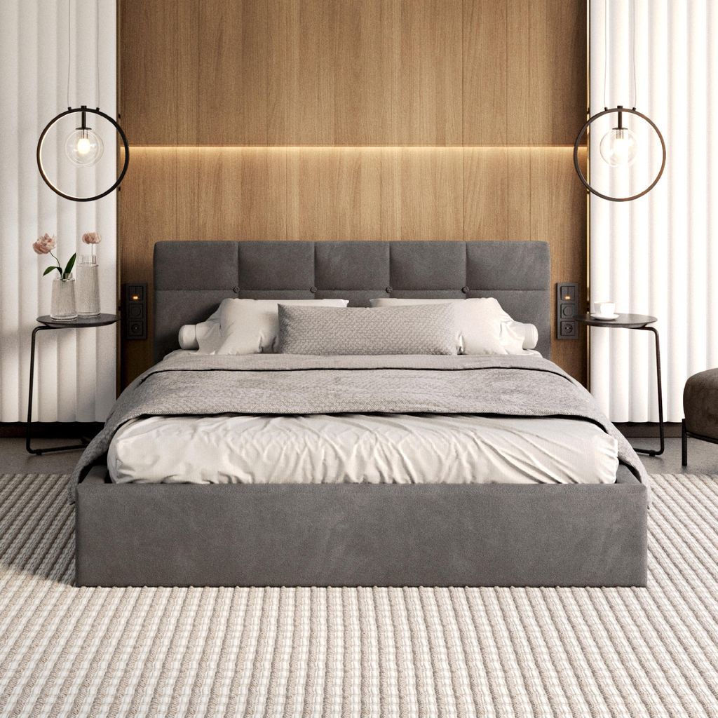 FDM Bett VEGAS Trinity 120x200 cm Polsterbett mit Lattenrost aus Metall Bettkasten Stauraumbett Samt graphit