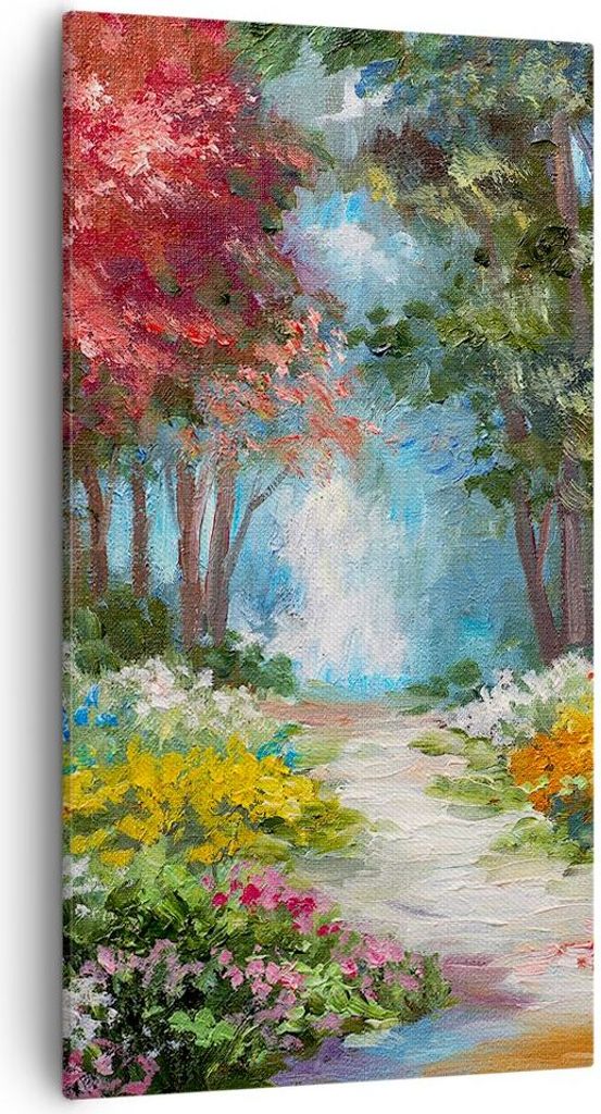 Bild auf Leinwand - Leinwandbild - Einteilig - Impressionismus Natur Wald - 55x100cm - Wand Bild - Wanddeko - Wandbilder - Leinwanddruck - Bilder -...
