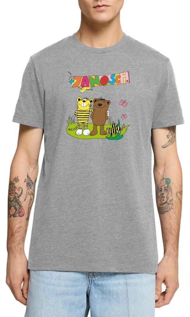 Spreadshirt Janosch Tiger und Bär Freundschaft Männer Premium T-Shirt, L, Grau meliert