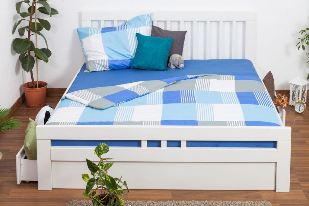 Weißes Buche Bett 180 x 200 cm Weiß