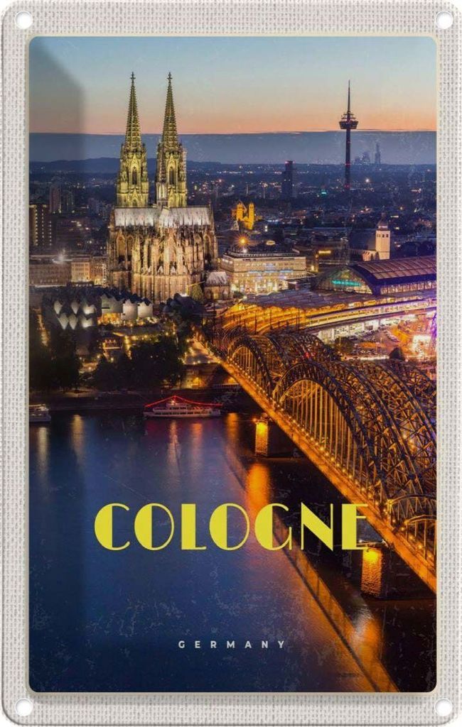 vianmo Blechschild 18x12 cm Köln Stadt Urlaub Abend Aussicht Brücke Dom Bildmotiv Reisemotiv Abenteuer Reisen