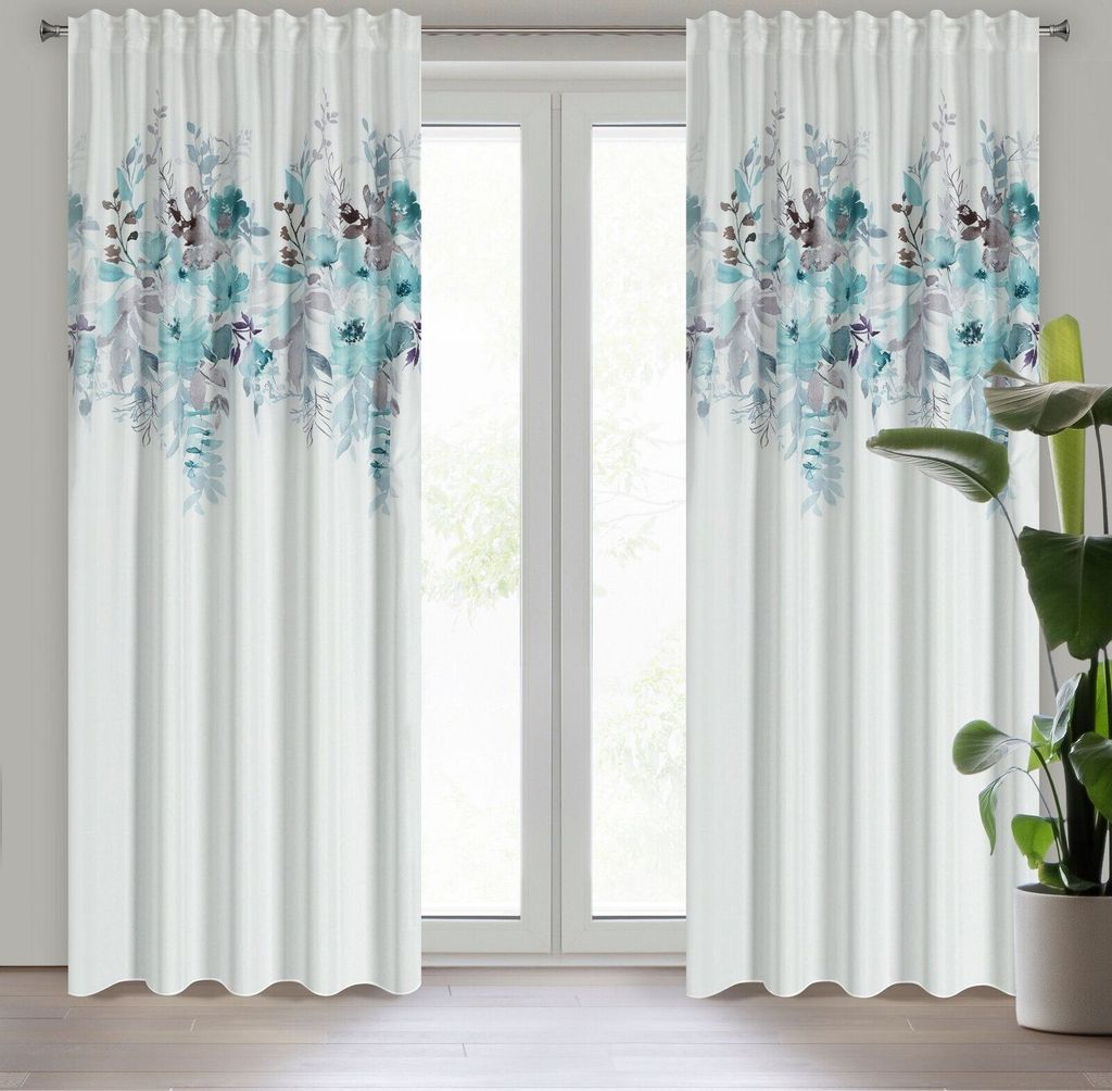 Vorhang SENDI weiß blau 140x270 cm Kräuselband SZEL