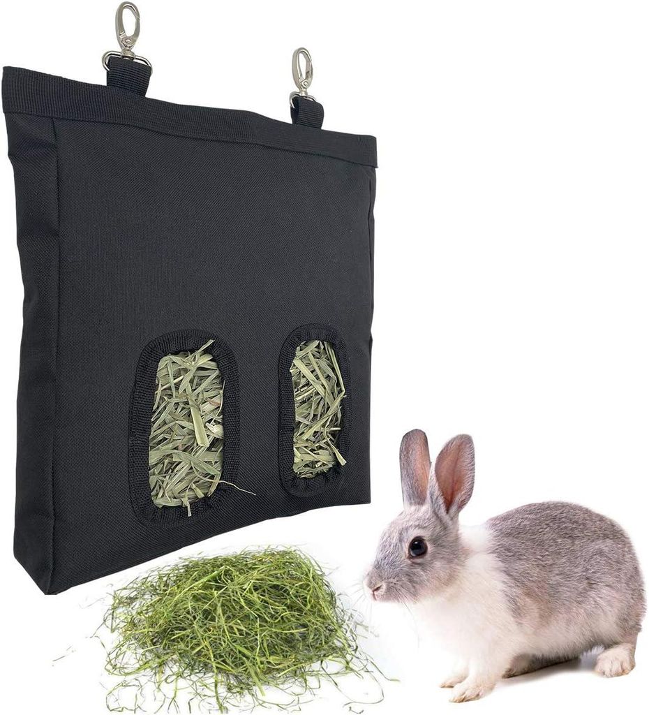 Heubeutel für Kaninchen, Kleintier-Heufutterbeutel, Schwarz
