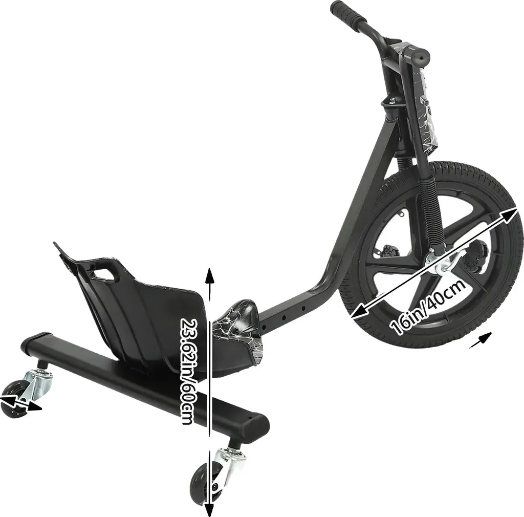 Drift Scooter noir robuste réglable et confortable avec haute charge