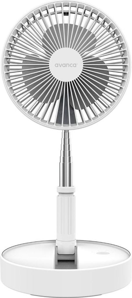 Avanca Verstellbarer Ventilator - 4 Stufen - Standventilator - Tischventilator - aufklappbar & tragbar mit Batterie - Stativventilator - Weiß