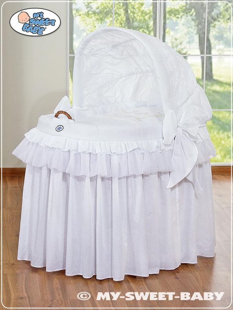 MY SWEET BABY Babybett Naturfaser Weiß mit Handgewebtem Korb und Matratze