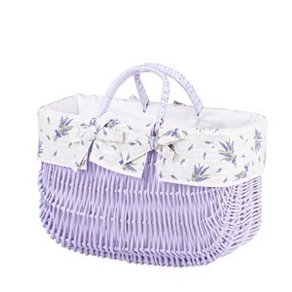 Grand panier cadeau en osier violet avec doublure textile et anse mobile