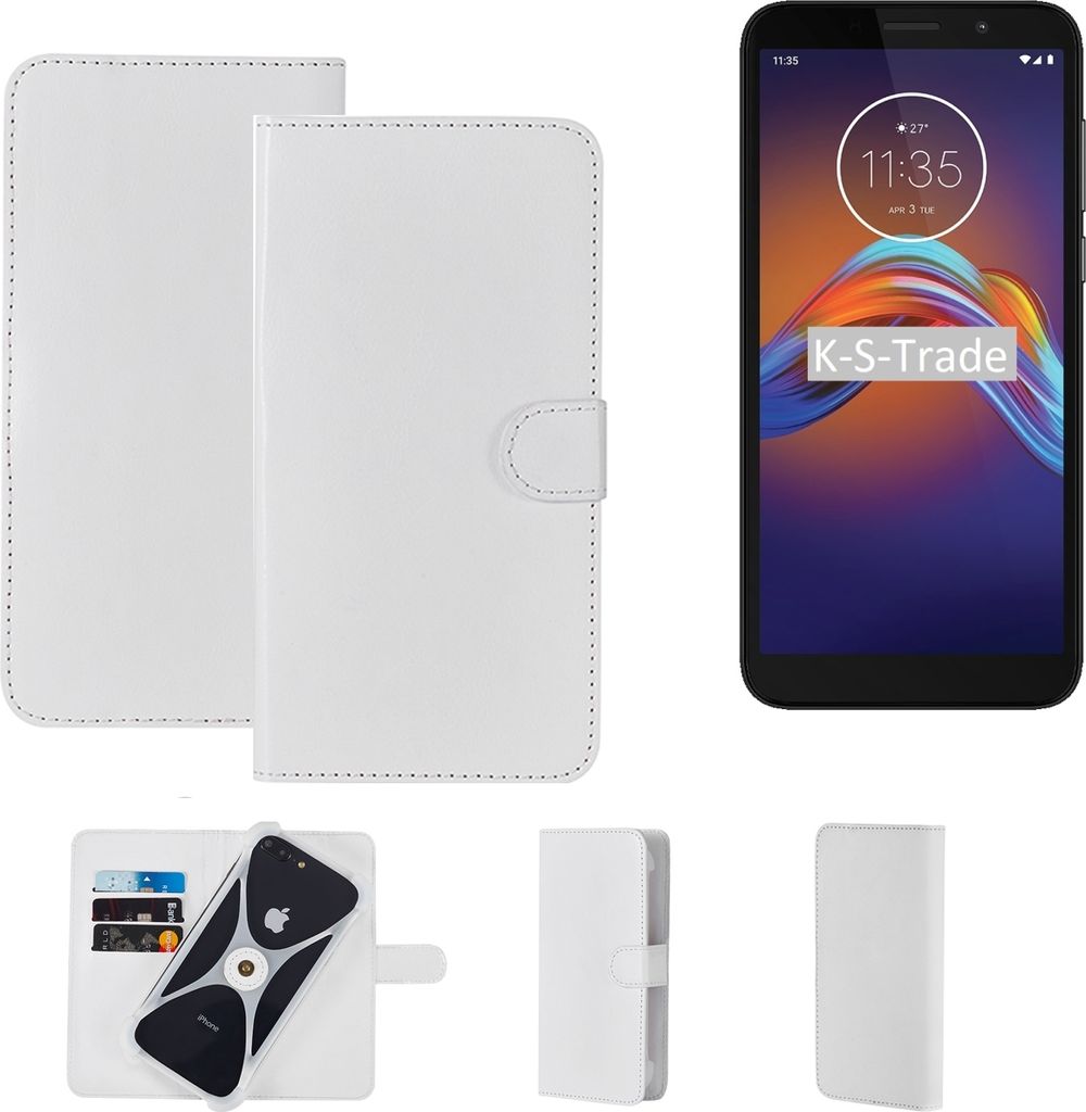 K-S-Trade Handy Hülle Schutz Hülle kompatibel mit Motorola Moto E6 Play Cover Case Bookstyle Bumper weiß 1x