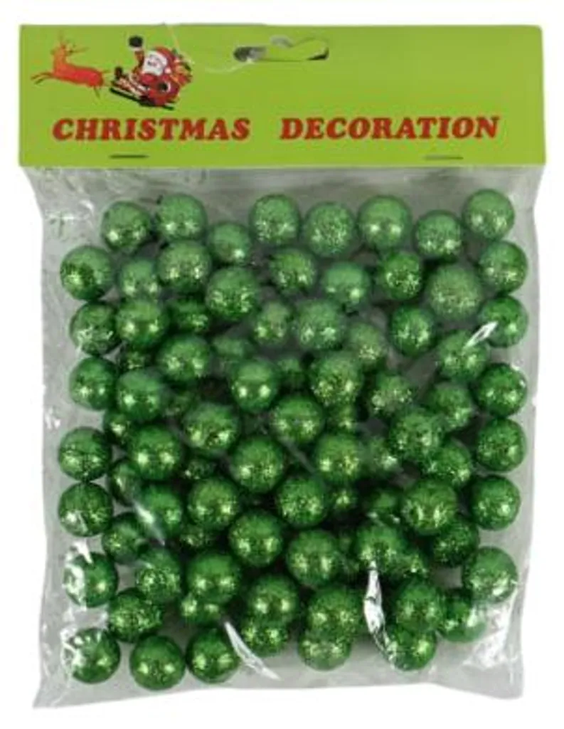 Boules Noël vertes pailletées 15mm - Ornements brillants lot de 48