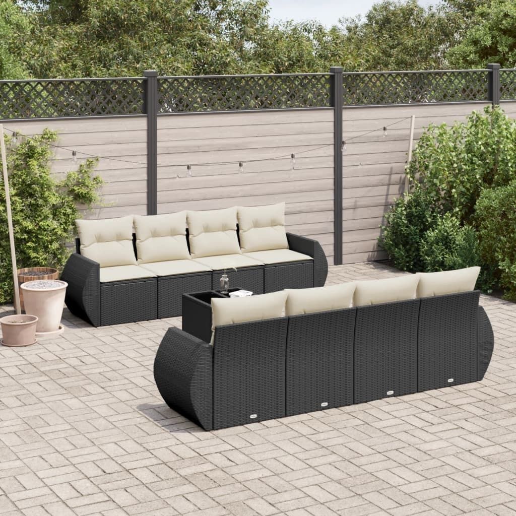 Maison Exclusive - 9-tlg. Garten-Sofagarnitur mit Kissen Schwarz Poly Rattan
