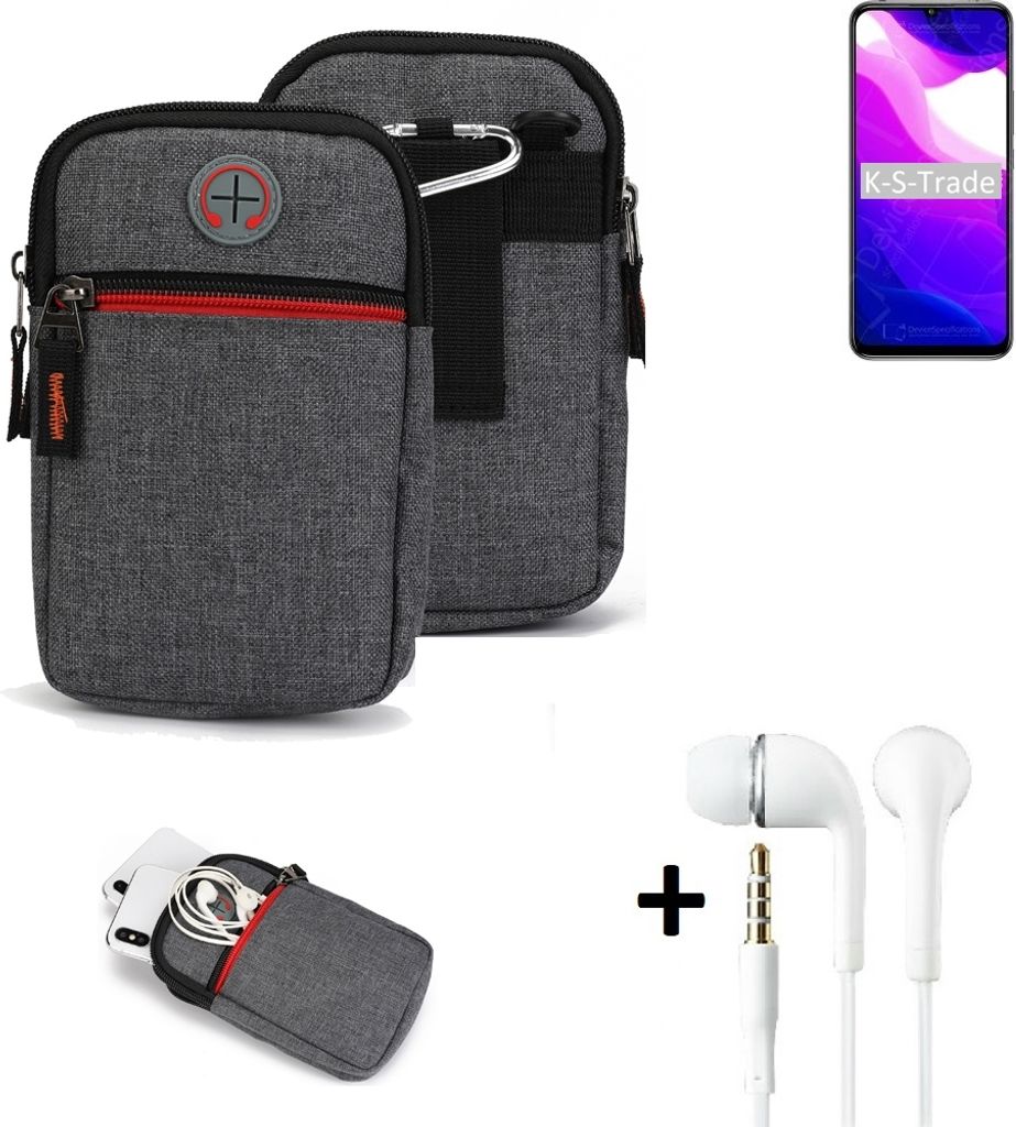 K-S-Trade Gürteltaasche + Kopfhörer kompatibel mit Xiaomi Mi 10 Lite 5G Handy Tasche Holster Schutz Hülle Handy Hülle grau Zusatzfächer 1x