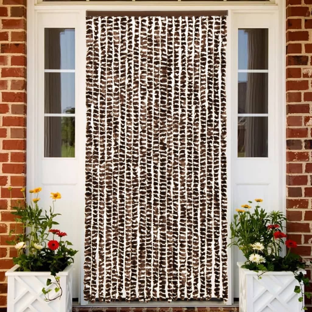 Insektenschutz-Vorhang Braun und Weiß 90x220 cm Chenille , Fliegengitter Design 2024