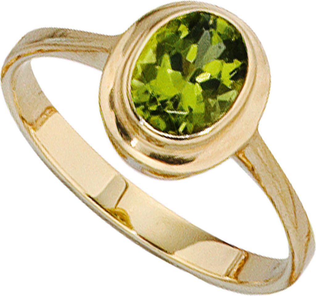 JOBO Damen Ring 585 Gold Gelbgold 1 Peridot grün Goldring Größe 52