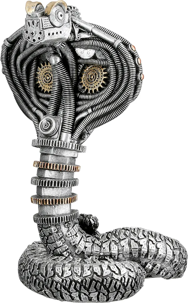 Sculpture Cobra Steampunk en Résine Argent 30cm - Détails Mécaniques