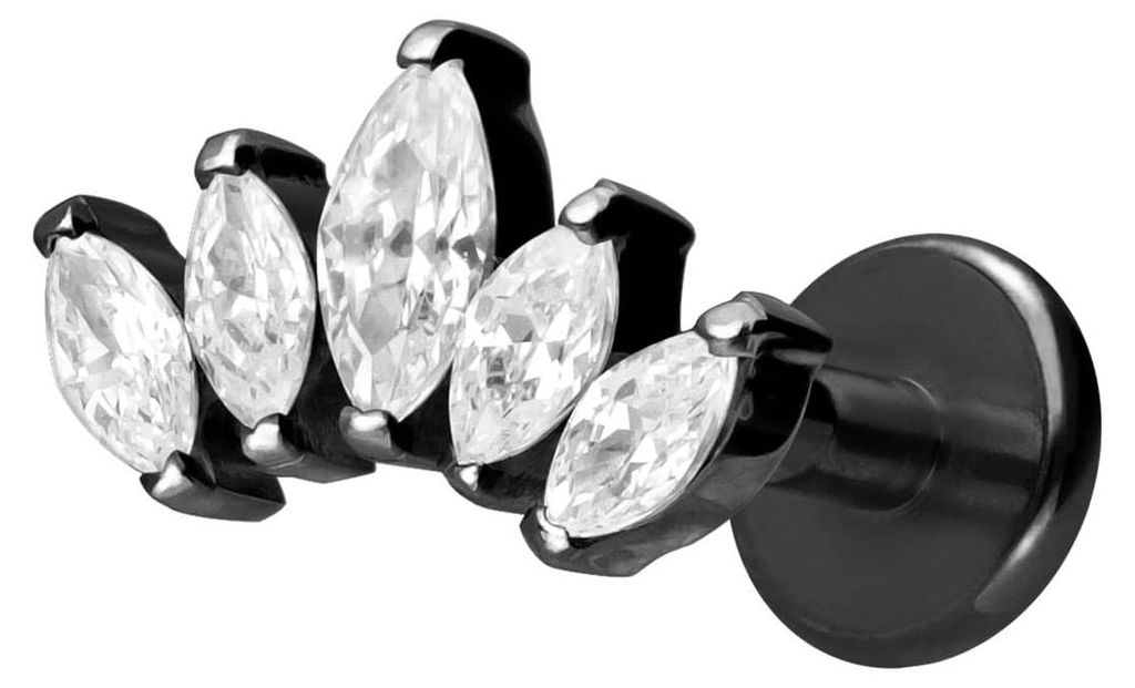 Ohrpiercing, Nasenpiercing Titan Labret mit Innengewinde LOTUSBLÜTE Schwarz Stablänge: 10mm | Stabstärke: 1,2mm