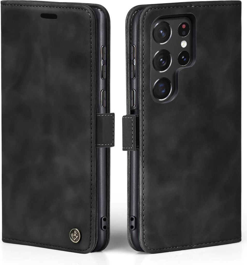 Handy Hülle für Samsung Galaxy S24 Ultra Klapphülle Bookcase Flip Cover Handy Tasche Etui Farbe: Schwarz