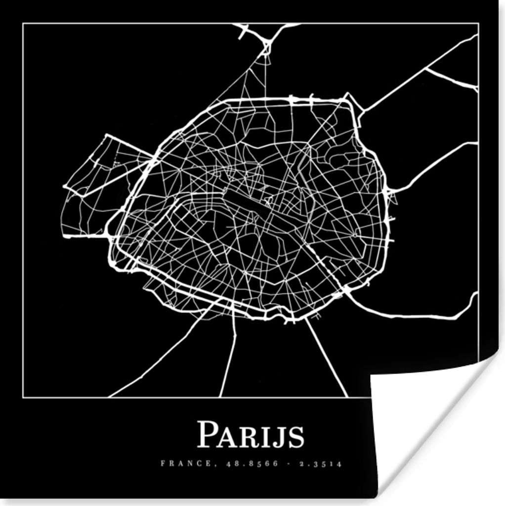 MuchoWow Poster Paris - Karte - Stadtplan 50x50 cm - Wohnzimmerdekoration