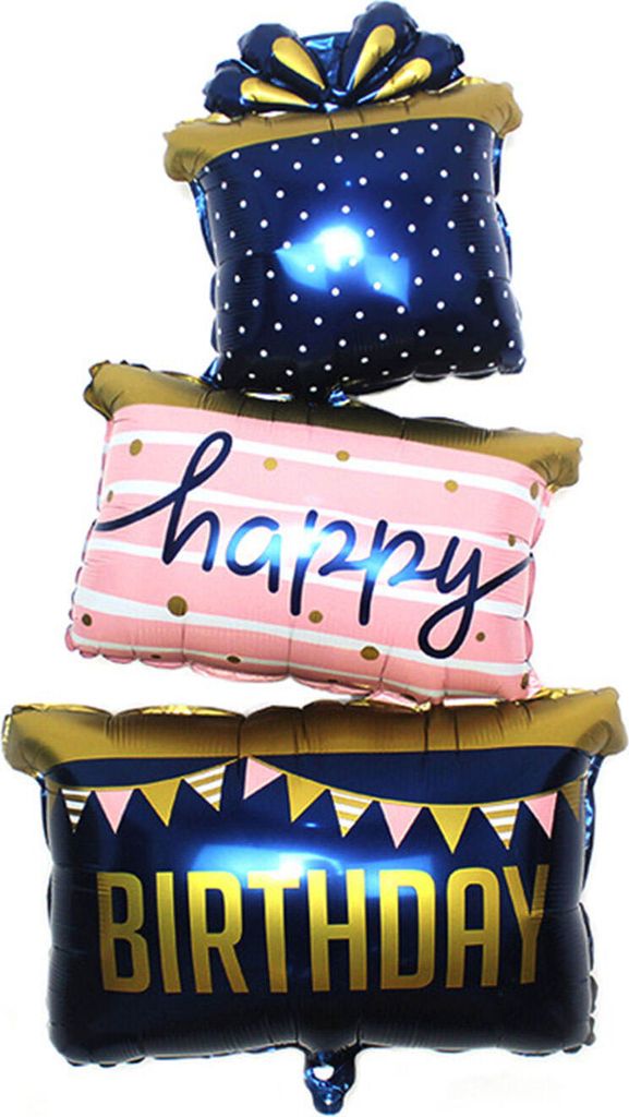 Oblique Unique Luftballon Happy Birthday in Geschenk Form Produktbild 