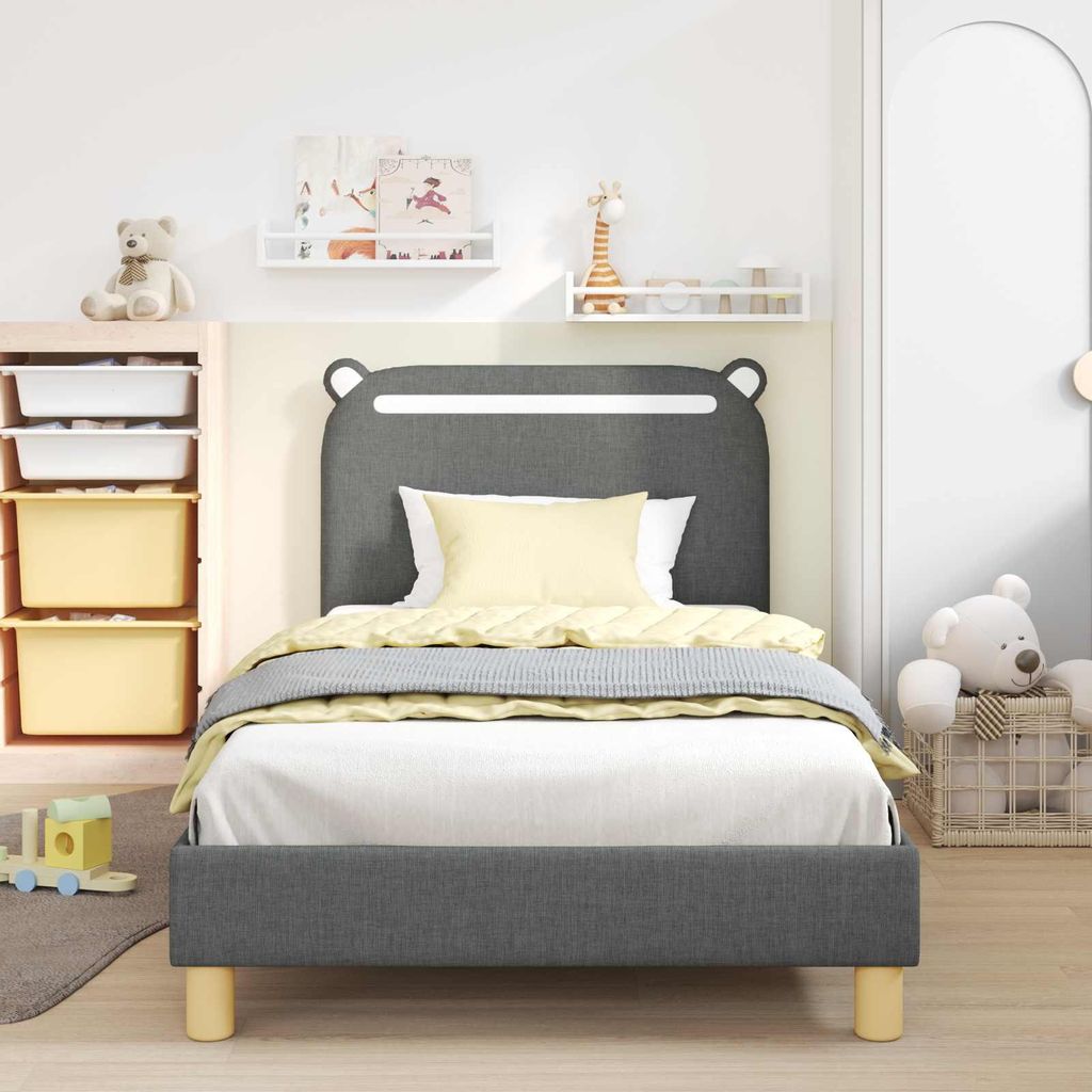 Cloris Designermöbel Kinderbettgestell mit Kopfteil Dunkelgrau 90 x 200cm Stoff - 2026Neu503337 - Klassische BettenJugendbett Tagesbett