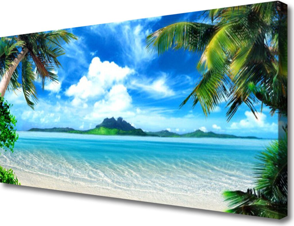 Tulup Leinwand-Bilder 100x50 Wandbild Canvas Kunstdruck Palmen Meer Landschaft