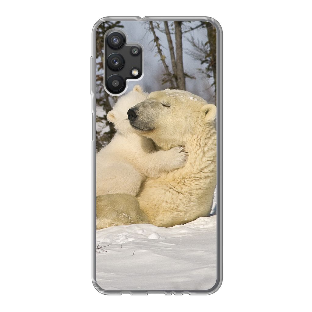 MuchoWow Handyhülle Schutzhülle Hülle für Samsung Galaxy A32 5G Eisbär - Schnee - Höhle - Jungtier Silikon Softcase Handy Hülle - Softcase
