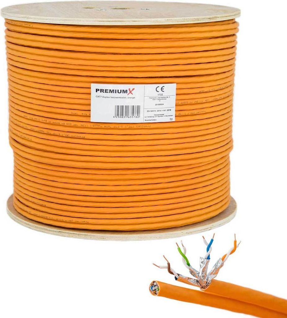 PremiumX 100m CAT 7 Netzwerkkabel Duplex LAN Kabel Ethernet Datenkabel