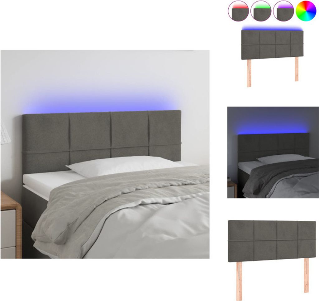 vidaXL LED Kopfteil Dunkelgrau 90x5x78/88 cm Samt - Kopf- & Fußenden