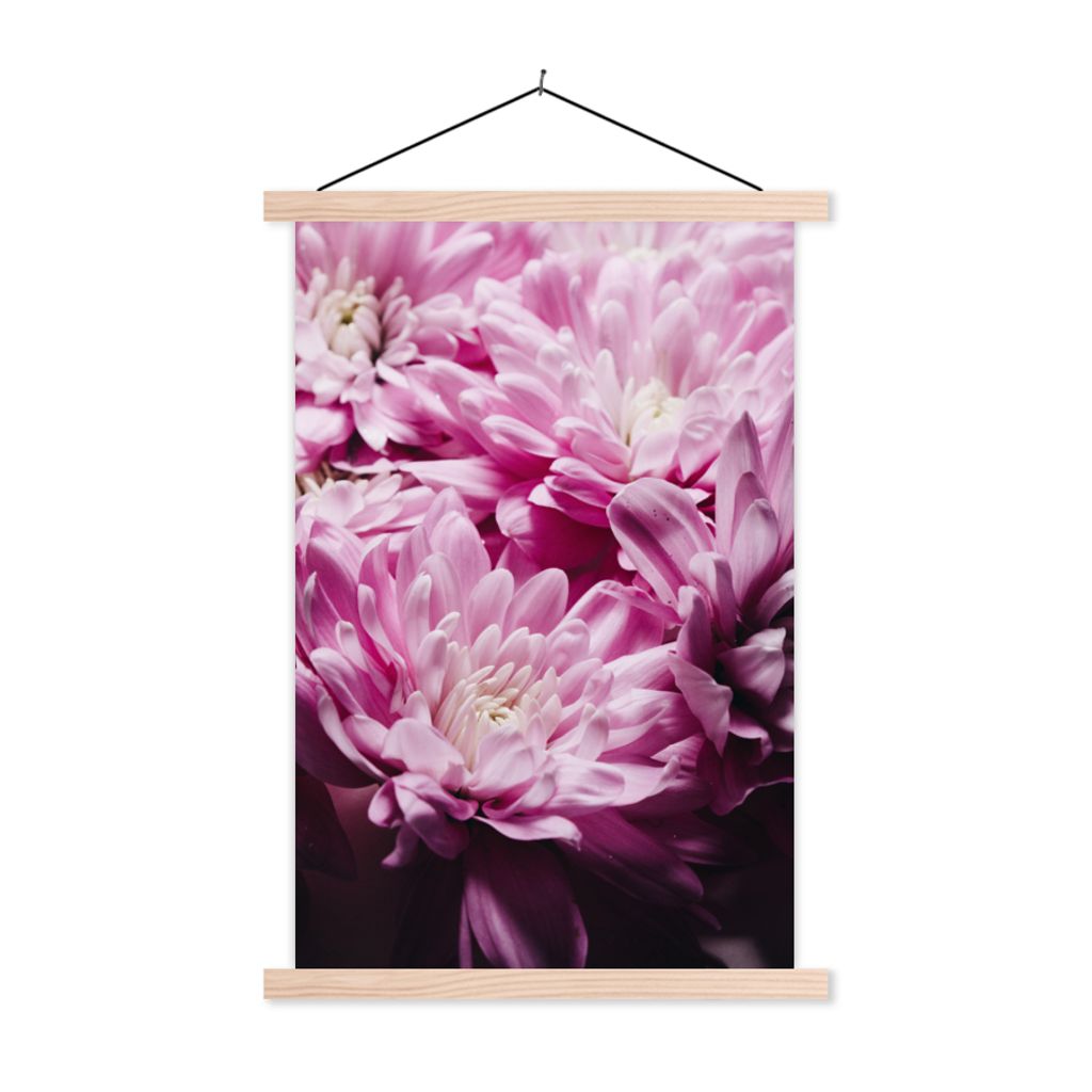 MuchoWow Textilposter Blumen - Rosa - Natur 60x90 cm mit holzfarbenen Rahmen - Textil
