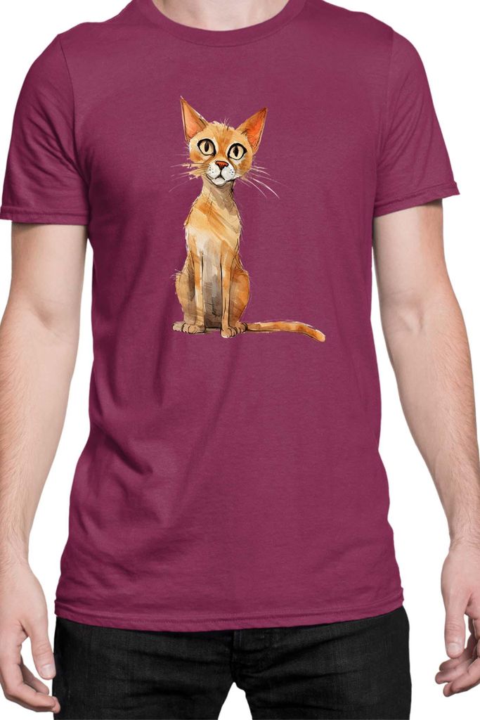 Herren T-Shirt Funny Cats Breeds Arabian Mau Cat, Man M / Burgundy