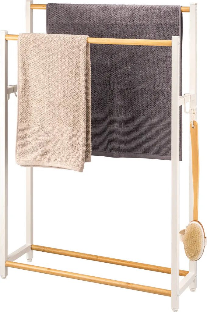 Porte-serviettes double barre blanc pour sécher vos grands draps de douche