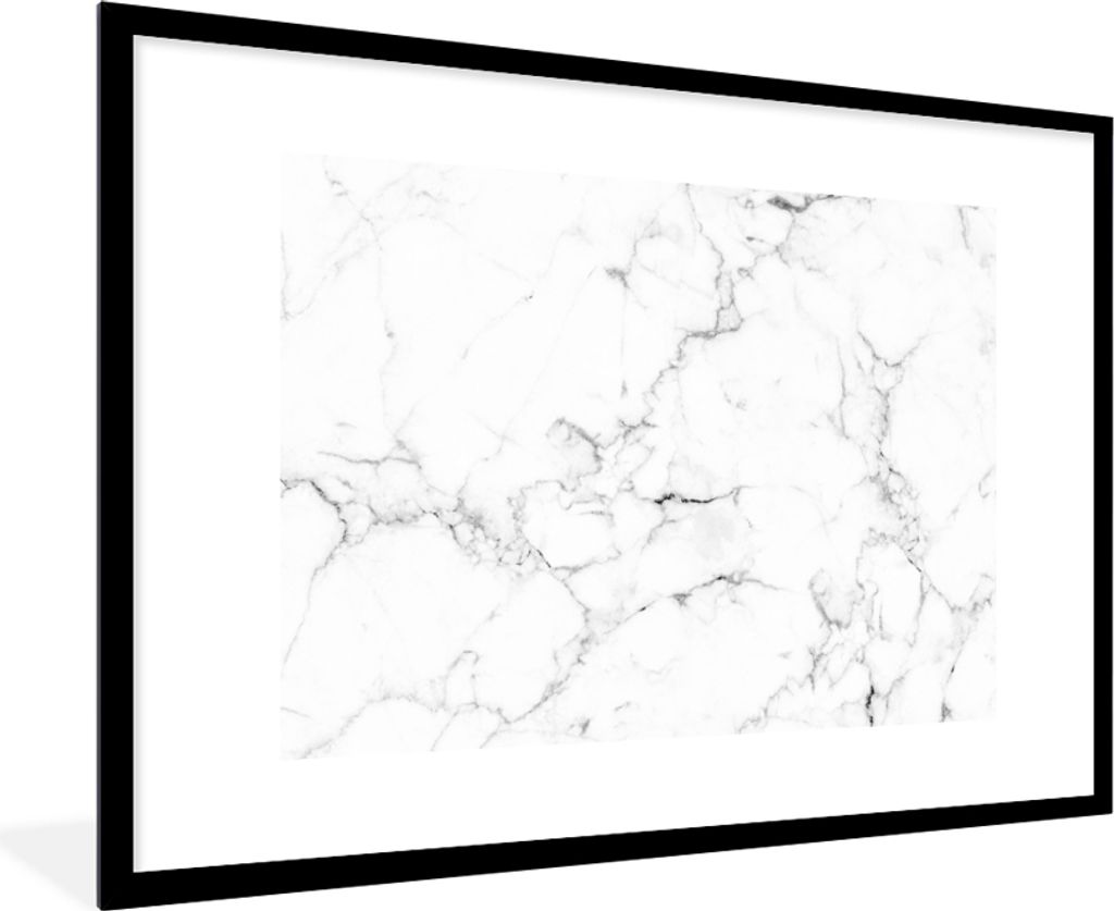 MuchoWow MuchoWow Gerahmtes Poster Marmor - Weiß - Grau - Luxus - Marmoroptik - Strukturiert 90x60 cm - Poster mit zchwarzem Bilderrahmen - Wa...
