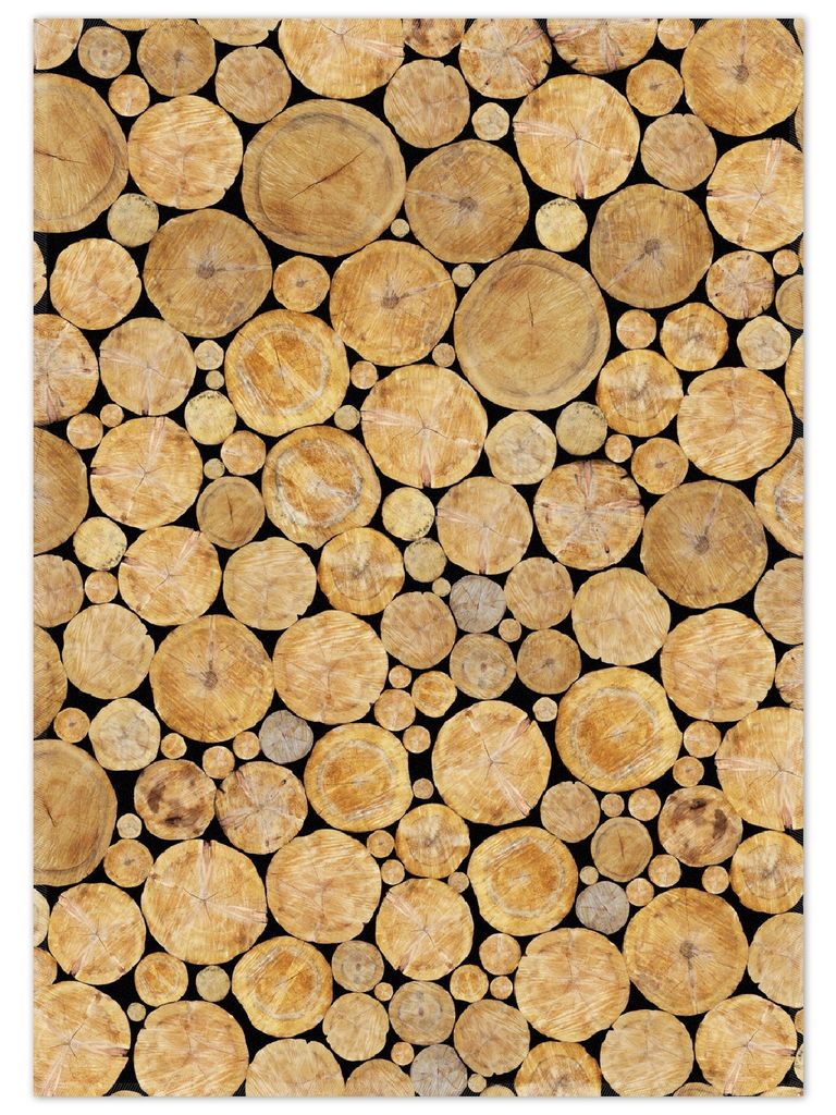 Wallario Premium Teppich, Größe 50 x 70 cm, Holzstapel rund